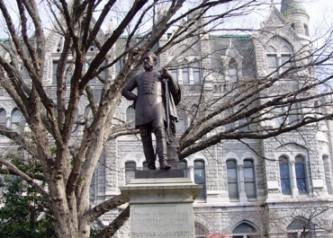 Pictured is the statue of Confederate General Thomas "Stonewall" Jackson located near the state capital building in Richmond, Virginia.  50,000 people showed up to its unveiling in October of 1875.  